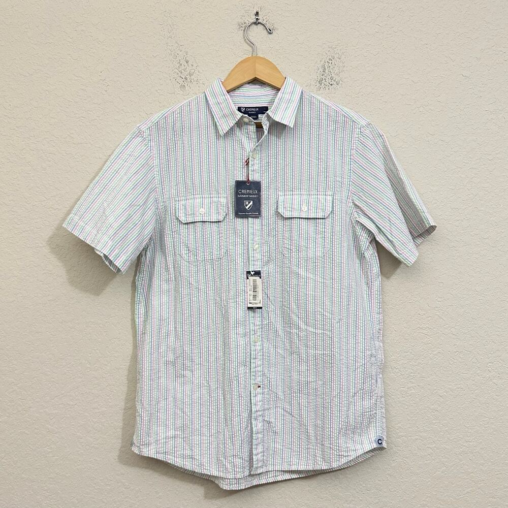 CREMIEUX Seersucker Camp Shirt Striped Classics Cotton Short Sleeve NWT - Picture 2 of 9